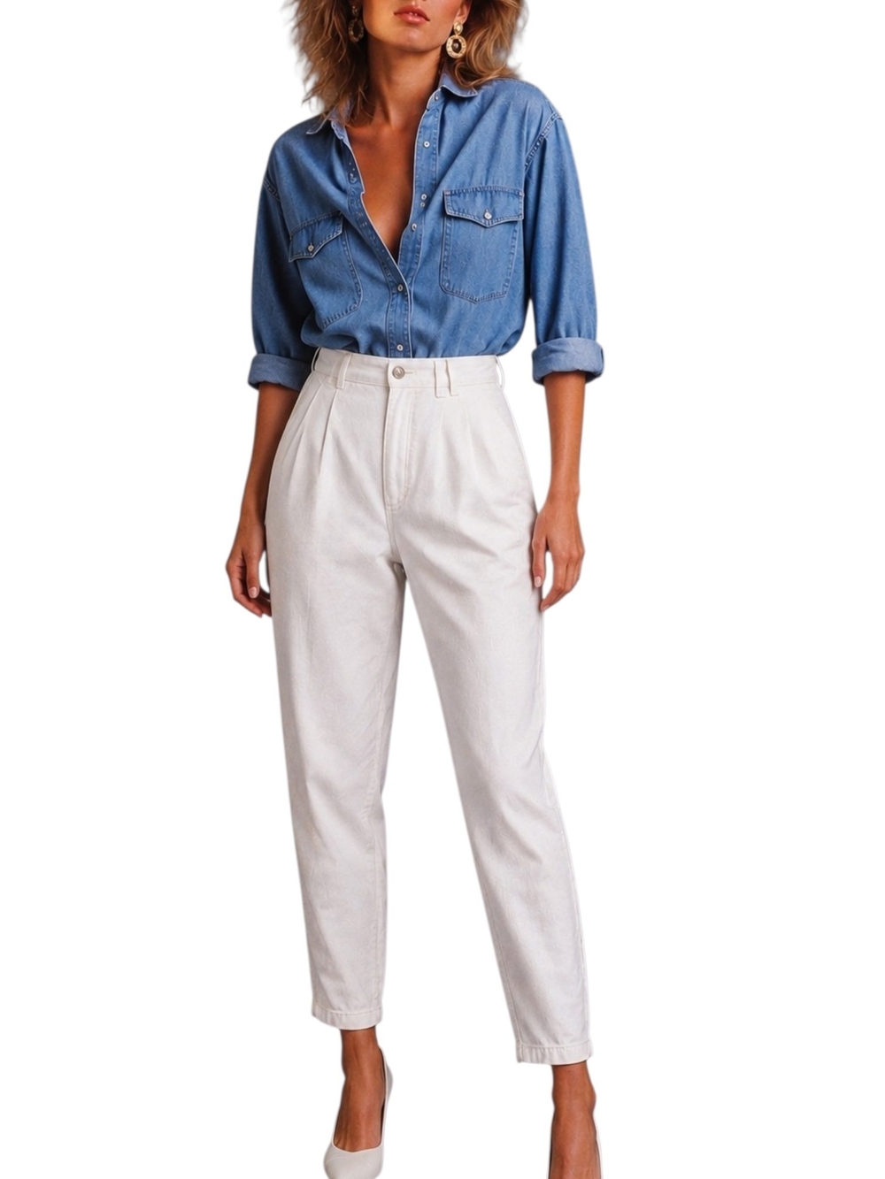 Vintage Chic White Pleated High Rise Tapered Mom Jeans 80s 90s Retro Waist 28"